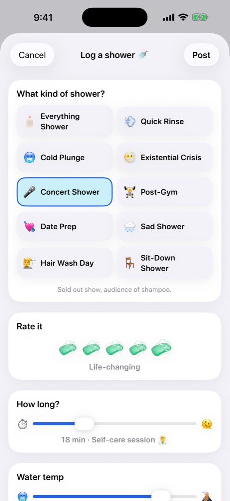 Logging a shower